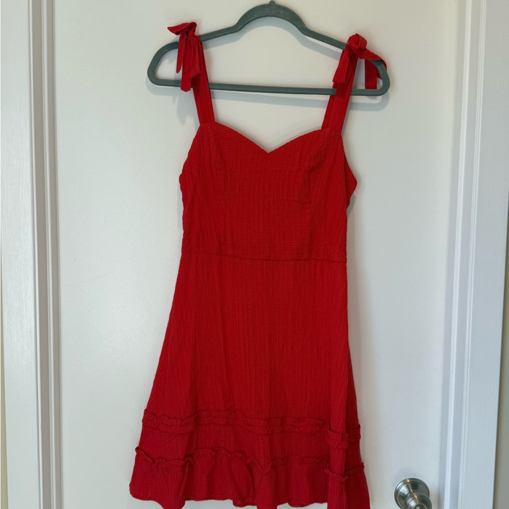 Red Tie-Shoulder Ruffle Sundress - Picture 2 of 9